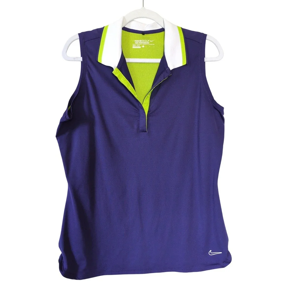 Y2K Nike Golf Sleeveless Polo Purple Volt Tenniscore Top Large Dri Fit Preppy